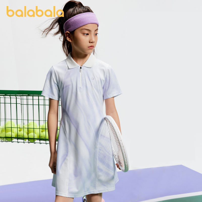 巴拉巴拉女童连衣裙中大童网球服速干裙子2024夏装新款儿童童装薄