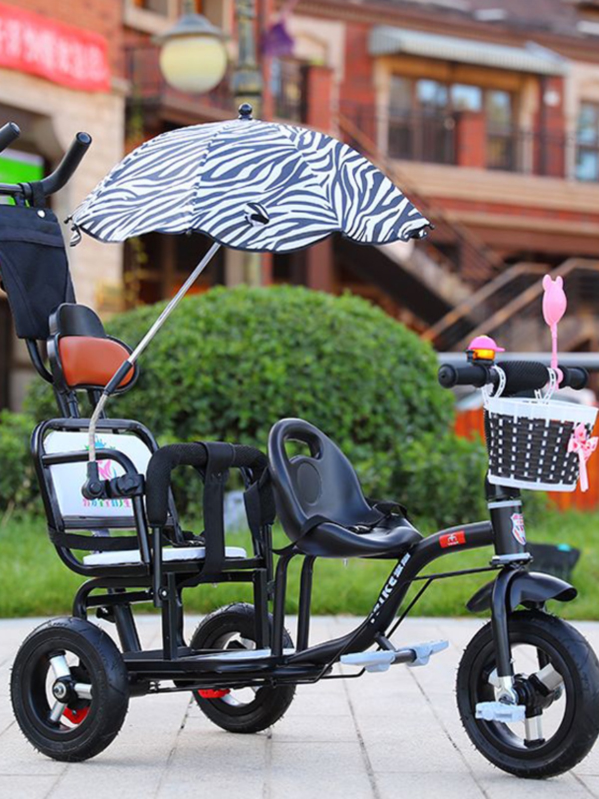 清仓处理儿童双人三轮车二胎双座脚踏车双胞胎宝宝婴儿手推自行车
