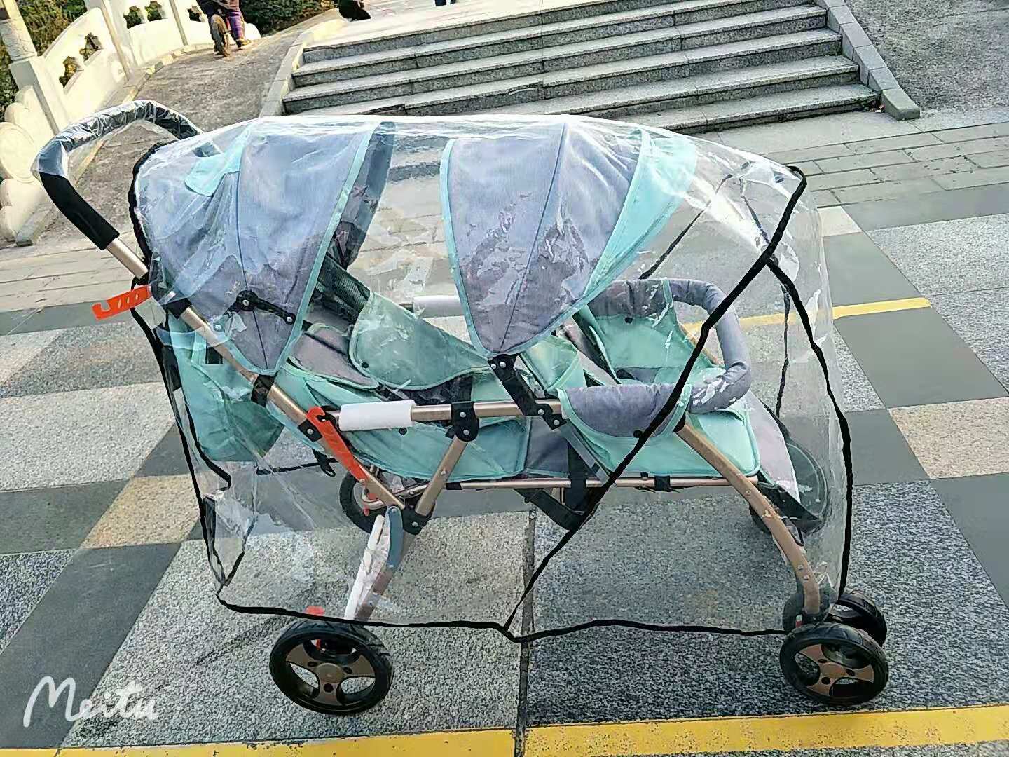 双胞胎婴儿推车雨罩雨衣防风保暖雨衣双人前后座二胎三轮车防雨罩