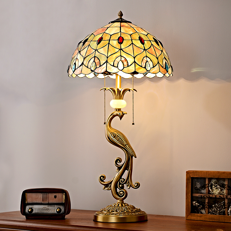 高档台灯美式复古欧式法式全铜帝凡尼艺术品纯铜摆件客厅装饰贝壳