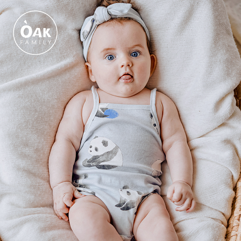 Oak Family初生婴儿吊带包屁衣夏薄款莫代尔哈衣爬服男女宝宝衣服