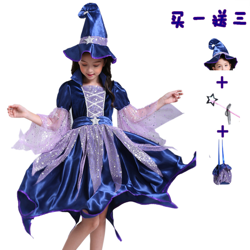 万圣节儿童女巫cosplay表演连衣裙化装舞会派对巫婆吸血鬼演出服