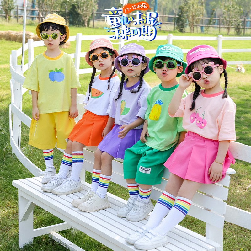 六一儿童啦啦队演出服小学生运动会开幕式服装幼儿园糖果色表演服