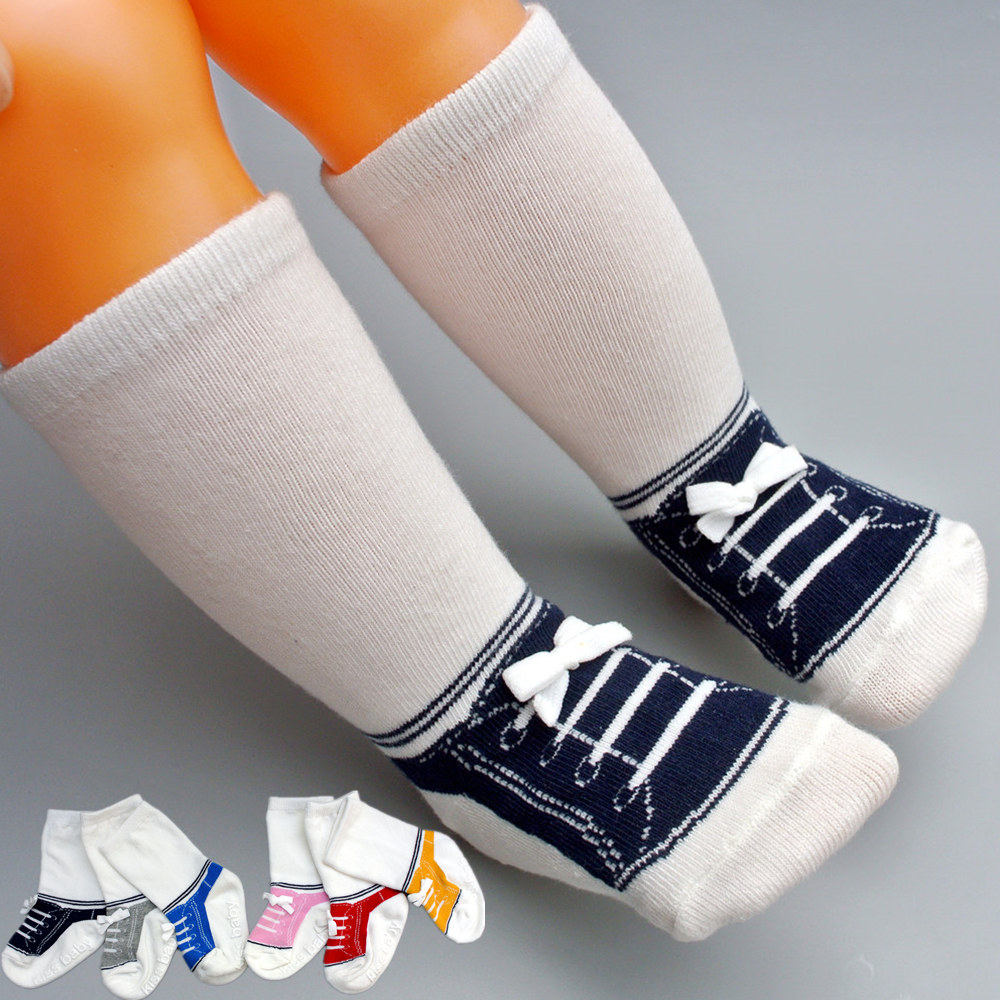 宝宝中筒袜婴儿春秋冬纯棉鞋带袜子地板防滑儿童高长筒运动造型袜