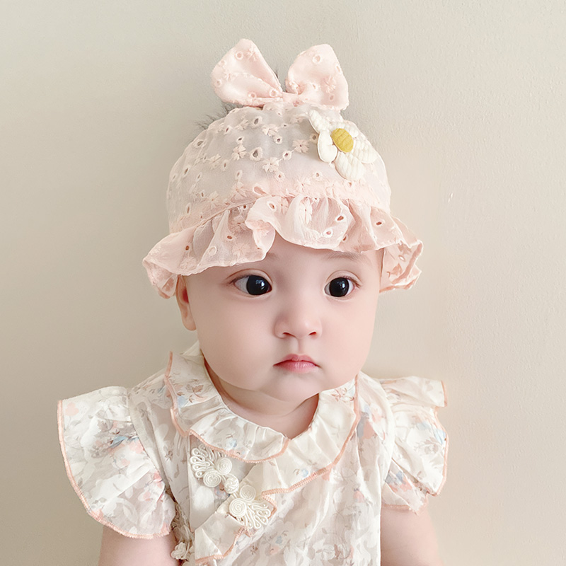 婴儿帽子夏季薄款纯棉可爱女宝宝公主帽遮阳新生儿小月龄护卤门帽