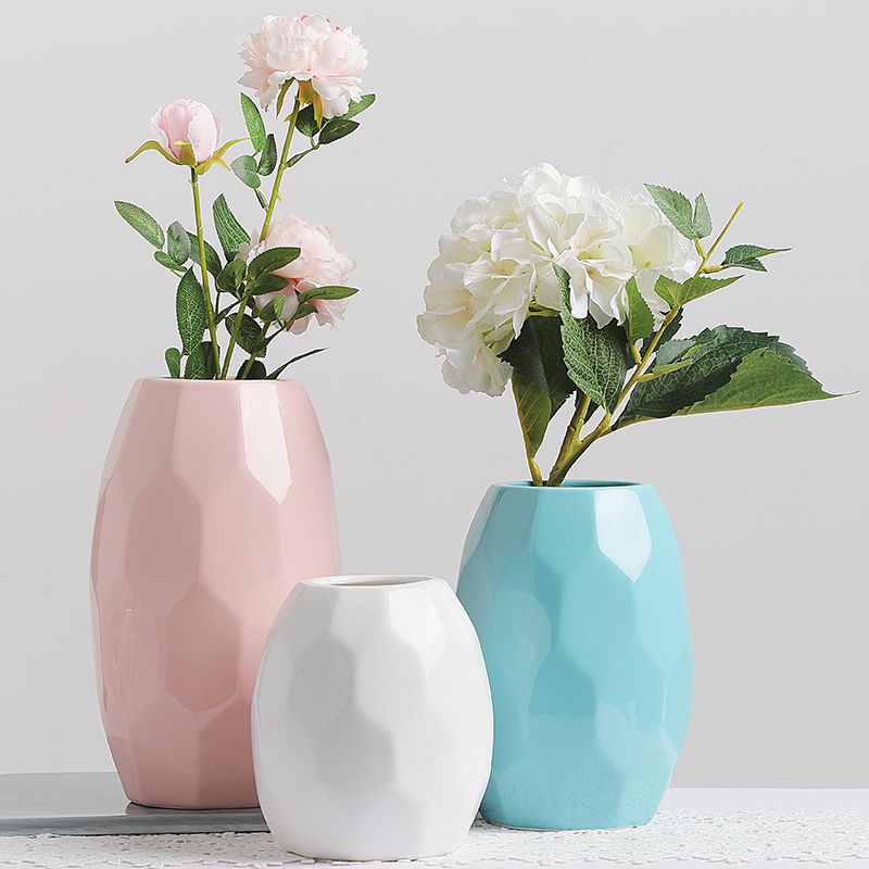 北欧风格波点陶瓷花瓶摆件家居装饰品三件套客厅创意水培插花花器