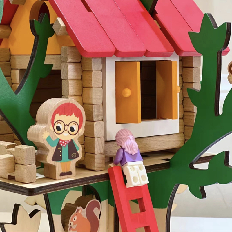 木玩世家榫卯结构木屋中国古建筑榫卯积木儿童搭房子玩具木头小屋