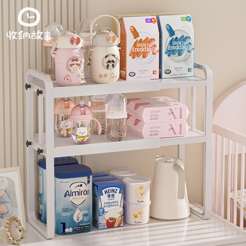 婴儿用品置物架床边伸缩宝宝喂养台收纳架奶瓶零食储物柜子分层架