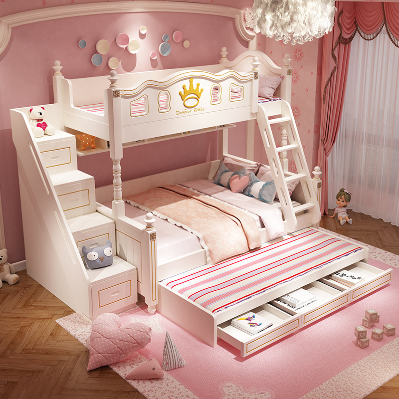 定制儿童上下床女孩公主双层床两层上下铺木床高低床子母床小户型