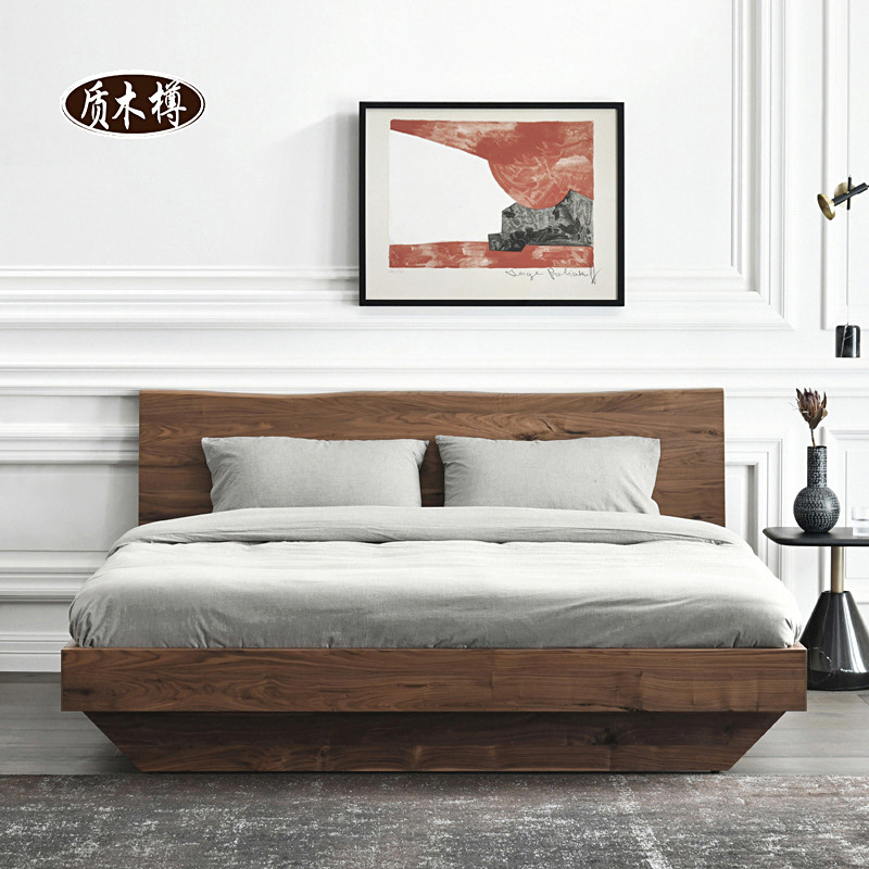 北欧实木床现代轻奢北美FAS黑胡桃双人床1.8米侘寂风卧室家具婚床