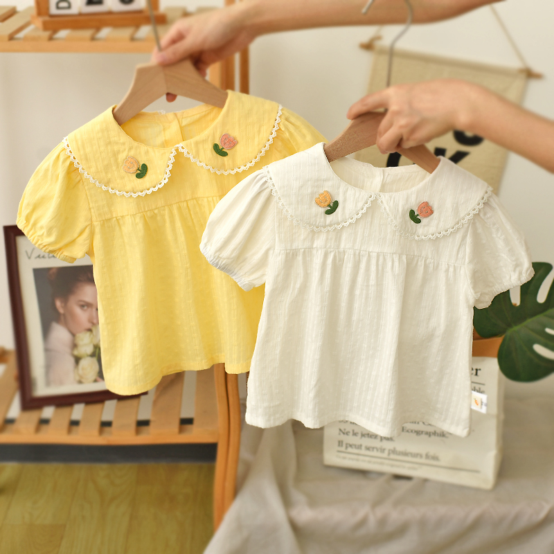 女童娃娃衫夏季短袖时髦2024新款女宝宝衬衫公主洋气韩版婴儿上衣