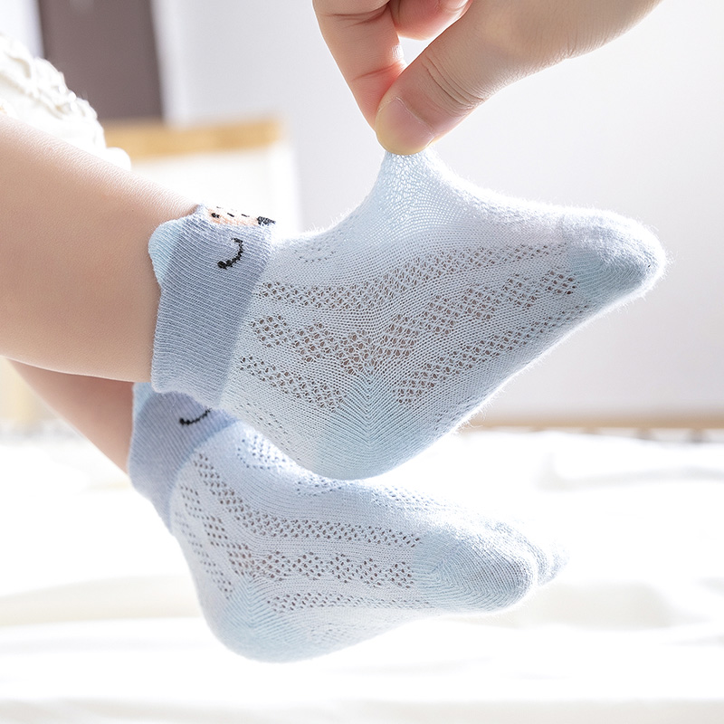 婴儿夏季袜子薄款网眼棉袜中筒可爱超萌新生儿男孩宝宝袜松口幼童