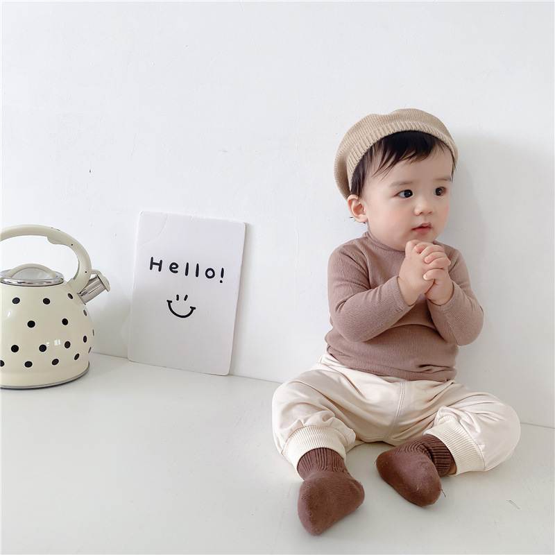 童装婴儿秋装纯色韩版婴幼儿宝宝中性风小高领弹力舒适打底衫上衣