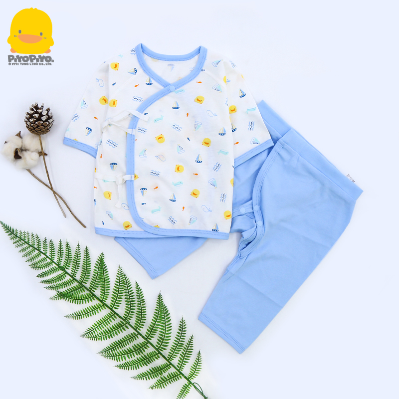 黄色小鸭新生儿婴儿内衣套装纯棉夏季宝宝斜襟和尚服0-6个月衣服