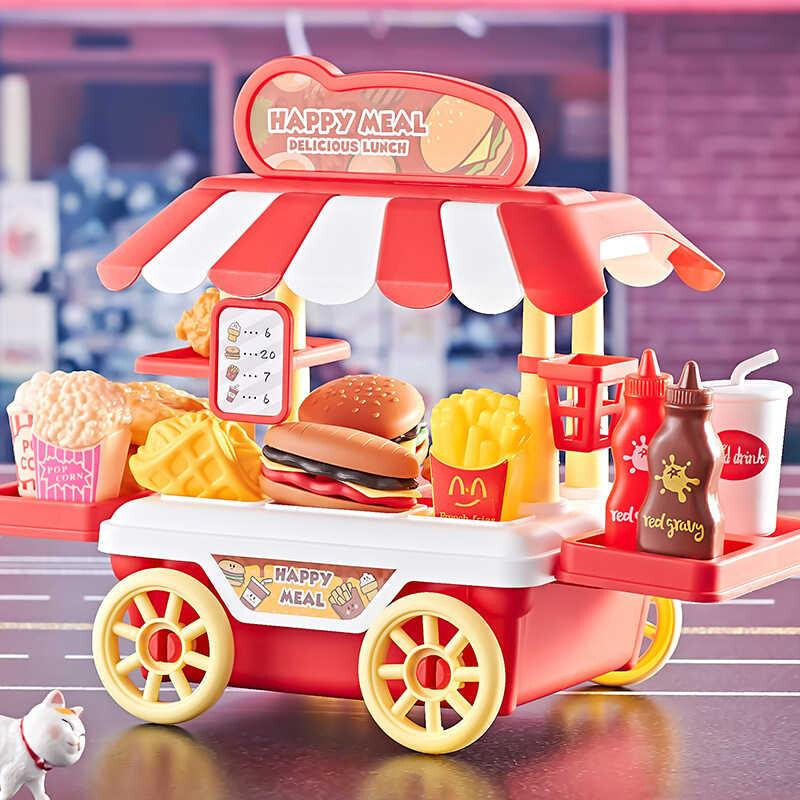 过家家玩具女孩甜品冰激凌糖果雪糕车厨房玩具快餐车煮饭厨具套装