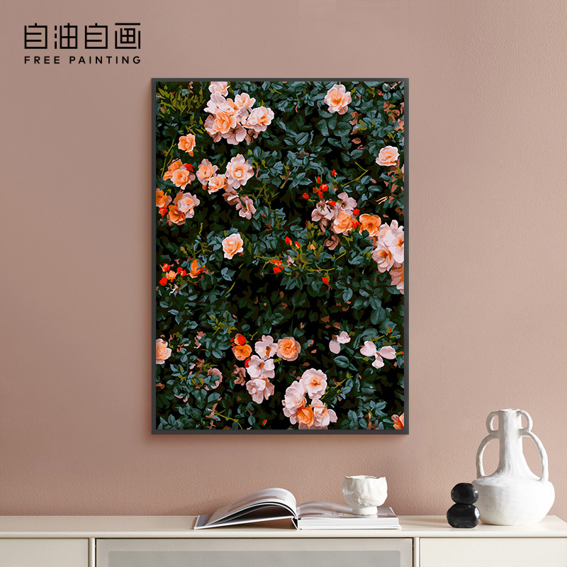 自油自画 数字油画diy卧室手绘手工填充填色花卉油彩画 蔷薇花园