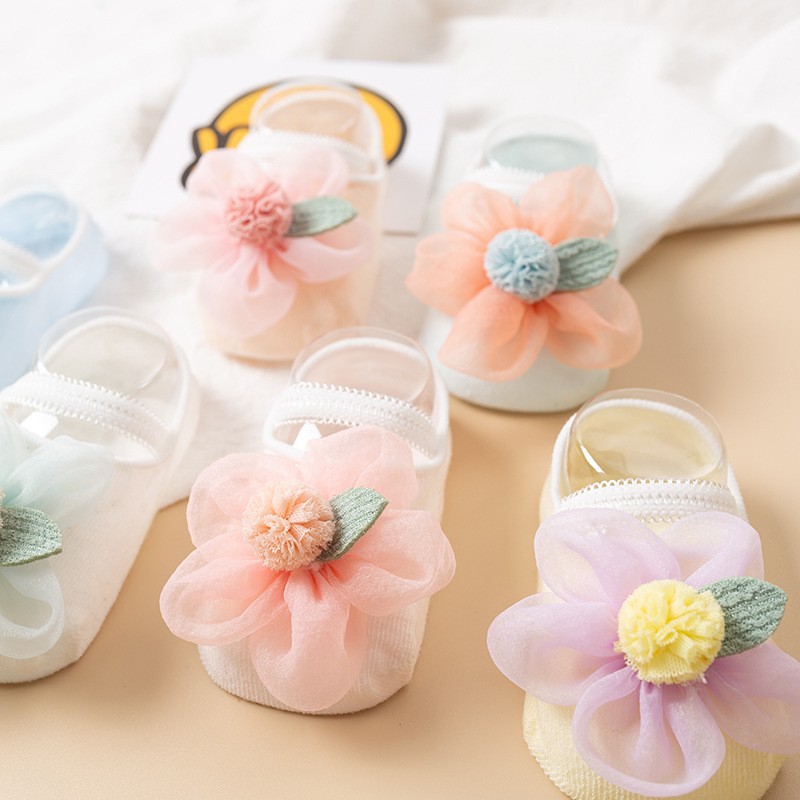 婴儿袜子女童地板船袜婴幼儿纯棉夏季薄款宝宝袜套蕾丝花边防滑袜