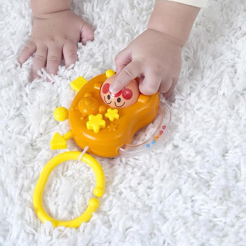 现货日本进口面包超人手摇铃婴儿儿童锻炼手指可切换表情可挂玩具