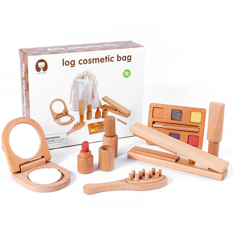 儿童早教实木仿真化妆包医疗包工具箱套装角色扮演过家家木制玩具