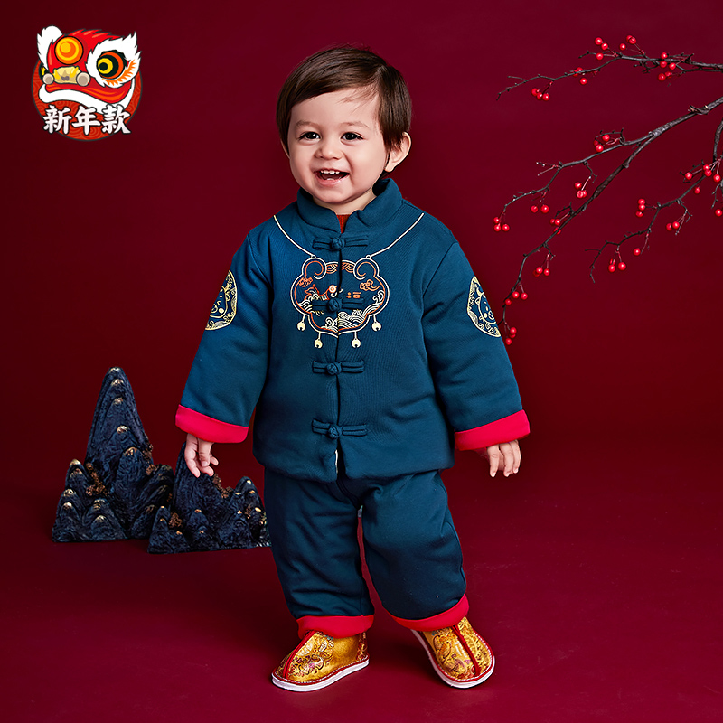 宝宝拜年服男童唐装儿童套装中国风周岁女童新年衣服过年婴儿新年