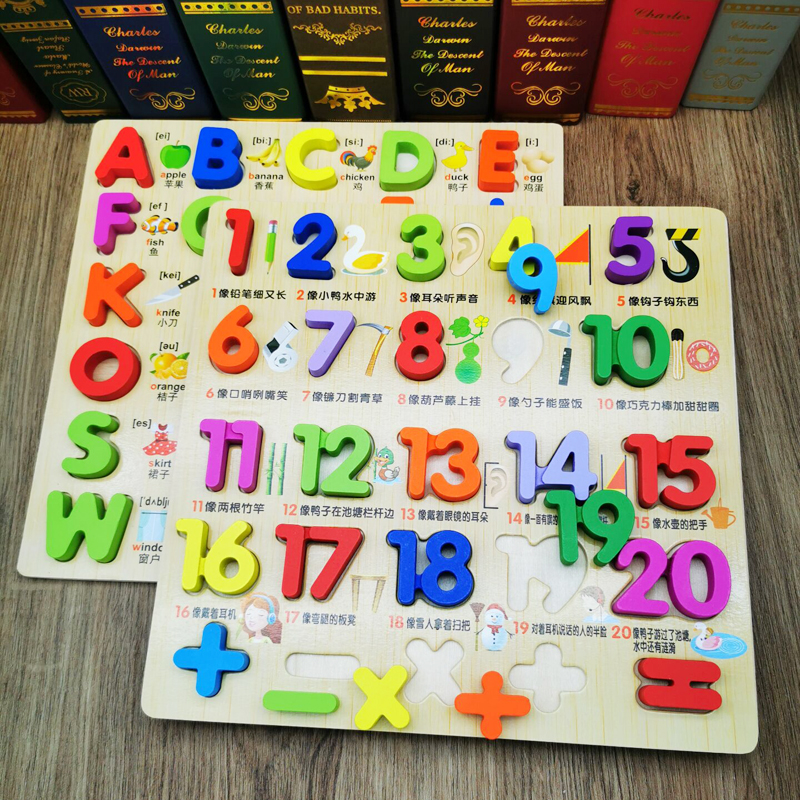 儿童早教数学数字母手抓板拼板木质拼图 2-3-4岁宝宝认知益智玩具