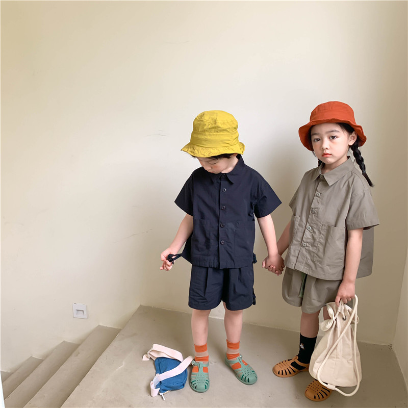 儿童夏季套装韩版宝宝时髦洋气潮童装男童女童工装短袖短裤两件套