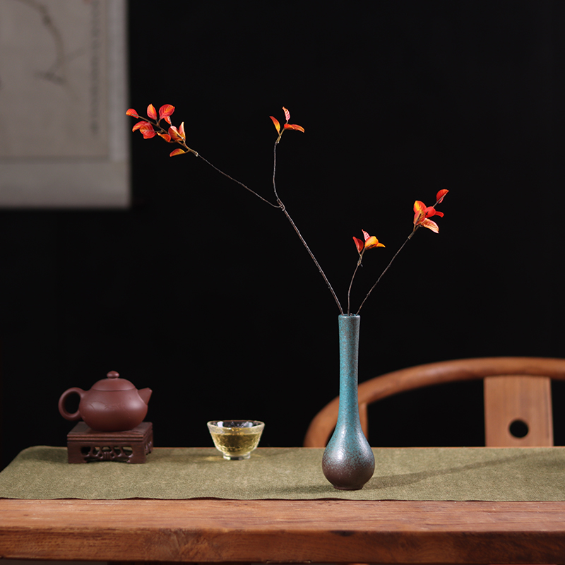 古典中式绿色小陶瓷花瓶观音瓶日式禅意花插干花仿真花器装饰摆件