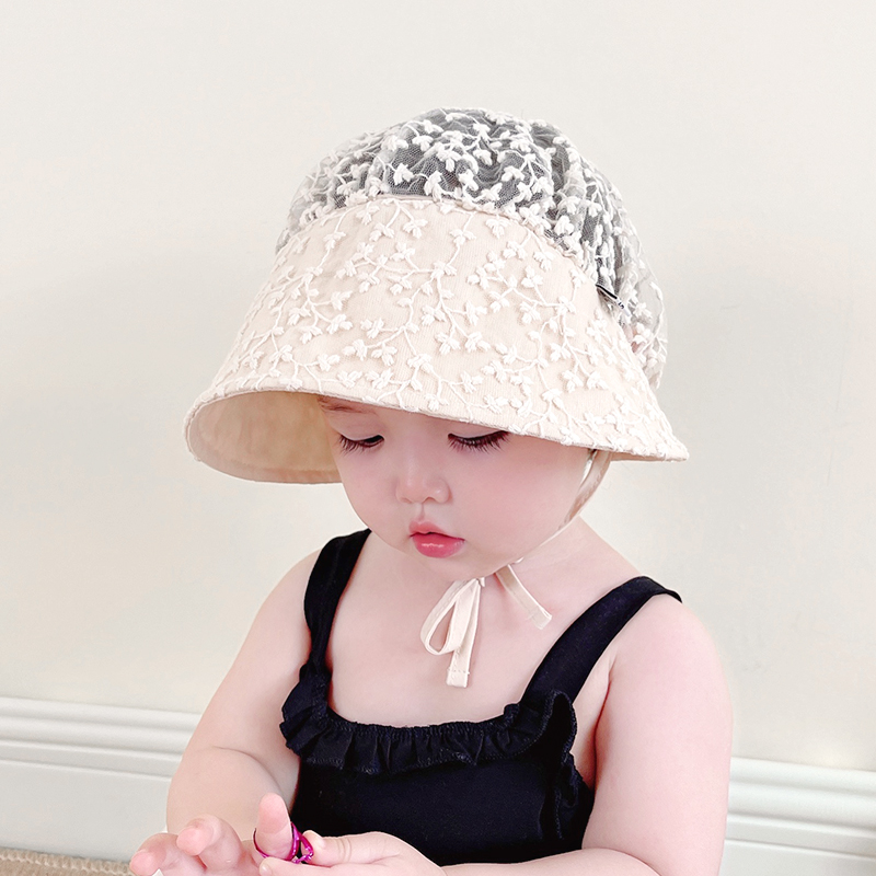 夏款透气婴儿帽子超萌可爱防晒遮阳帽女宝宝蕾丝薄款出游宝宝帽子