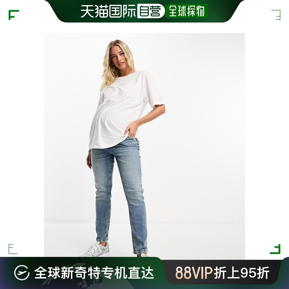香港直邮潮奢 maternity 女士mom 设计孕妇装修身中长蓝色牛仔裤
