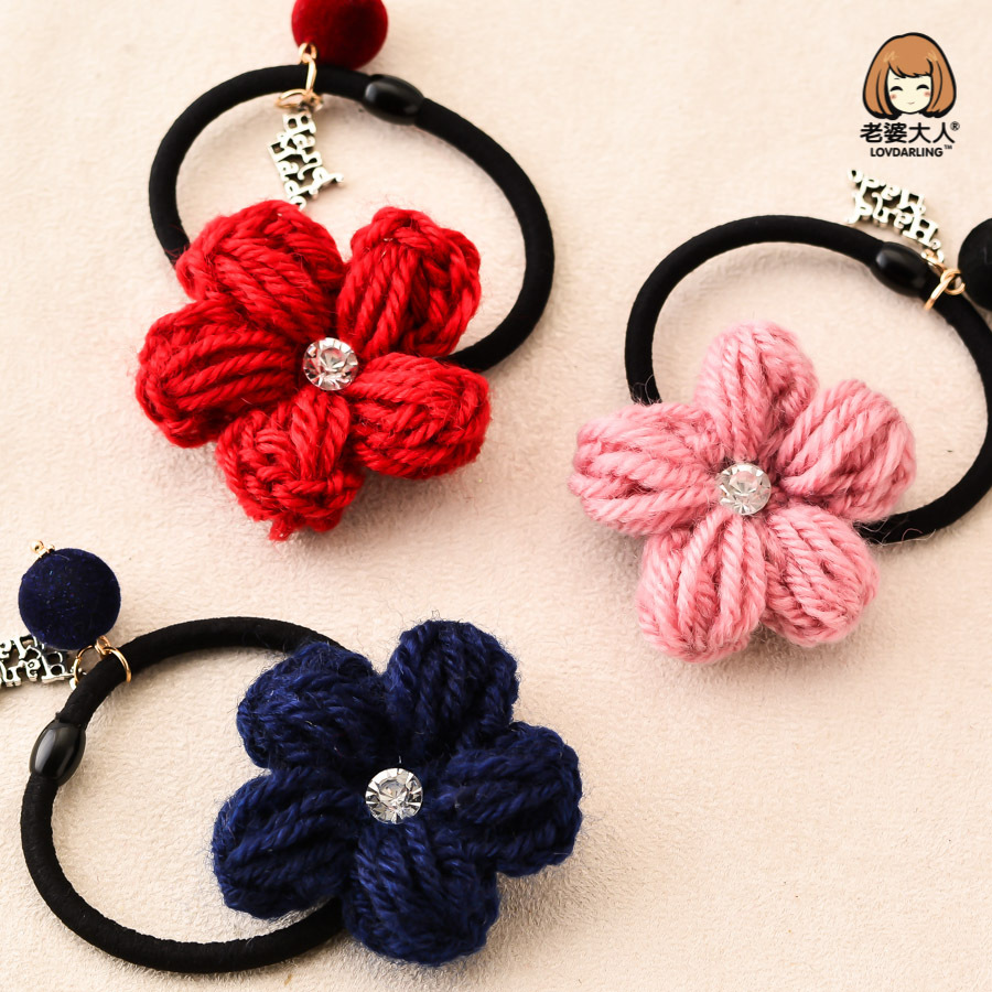 韩版时尚花朵发绳人造带钻头花发圈宝宝可爱扎头绳皮筋女童发饰品