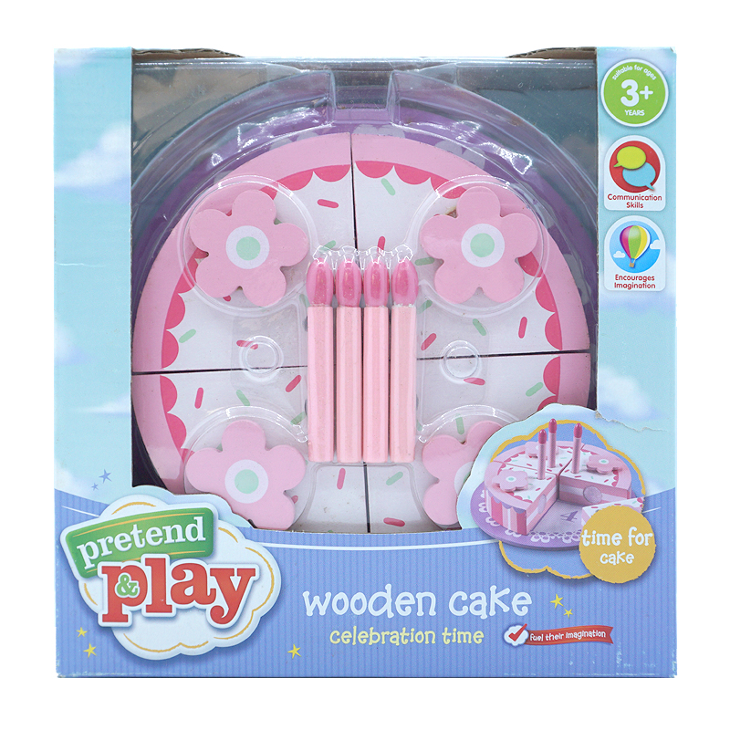 pretend play木质蜡烛花朵形状生日蛋糕切切看块状儿童过家家玩具