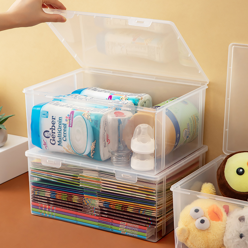 儿童塑料婴儿奶瓶小物收纳箱储物整理箱子有盖收纳盒