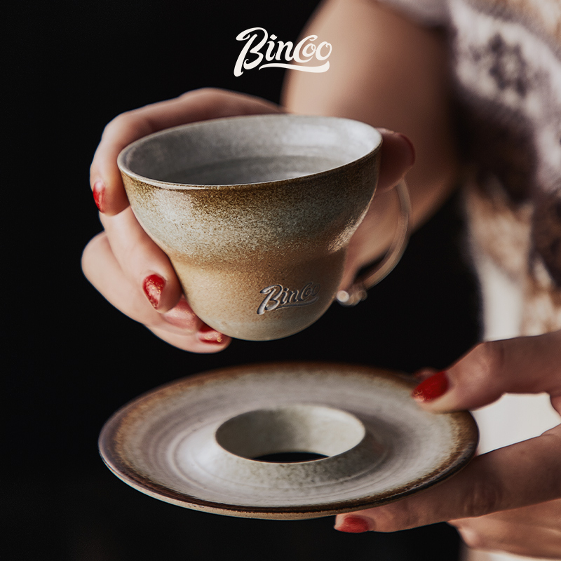 Bincoo咖啡杯碟套装复古设计感小众拿铁杯子中古高级感陶瓷马克杯