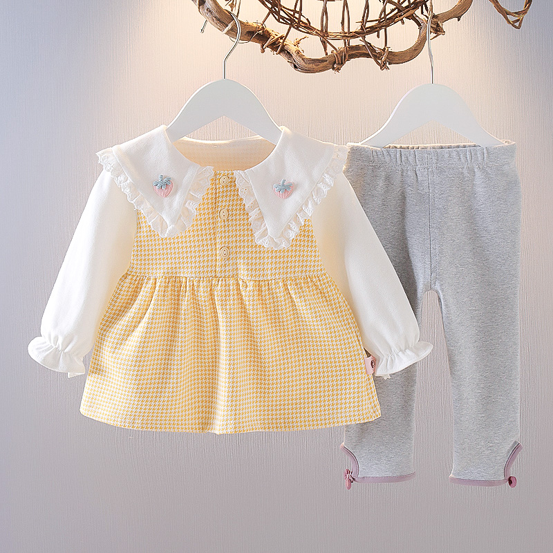 女童洋气格子套装一二岁女宝宝秋装可爱衣服八个月婴儿春秋两件套