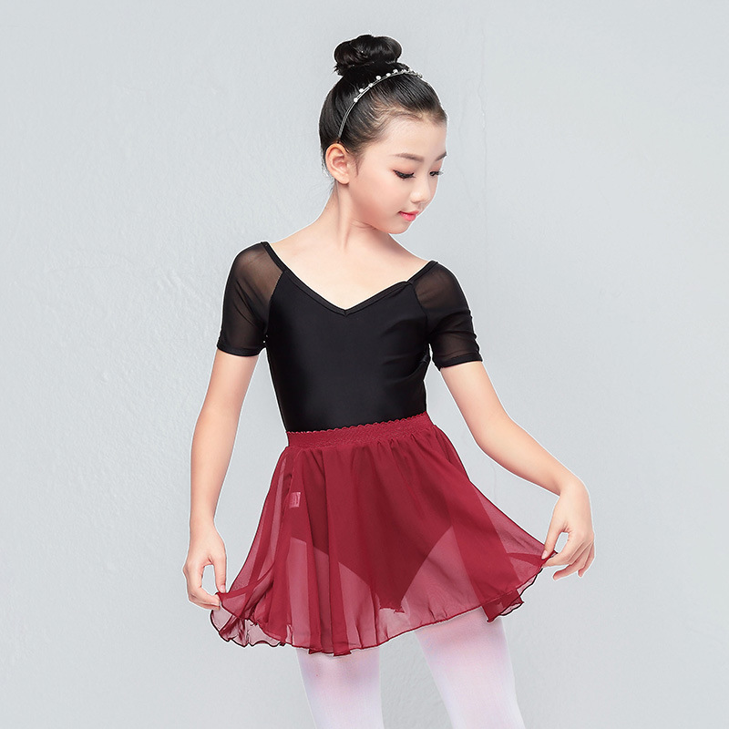 儿童舞蹈服装练功服芭蕾舞服女孩短袖网纱少儿雪纺连体演出服套装