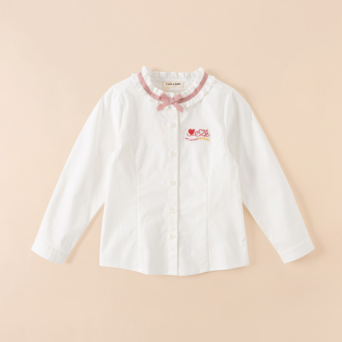 戴维贝拉2023新款女童甜美衬衫中大童白色衬衣儿童洋气秋装上衣