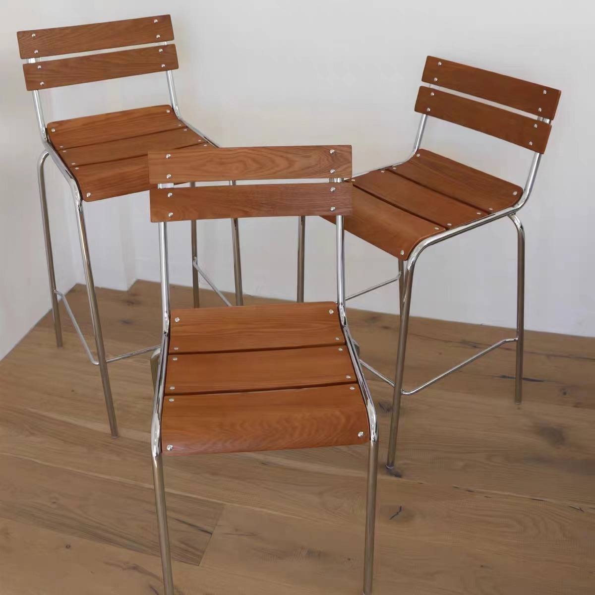 北欧复古餐椅铁艺实木靠背椅轻奢高脚凳椅子酒吧咖啡厅洽谈吧台凳