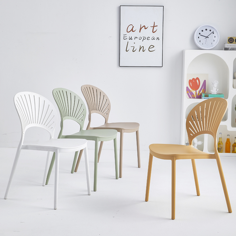 奶油风现代简约北欧家用靠背镂空贝壳塑料椅网红奶茶咖啡店餐厅椅
