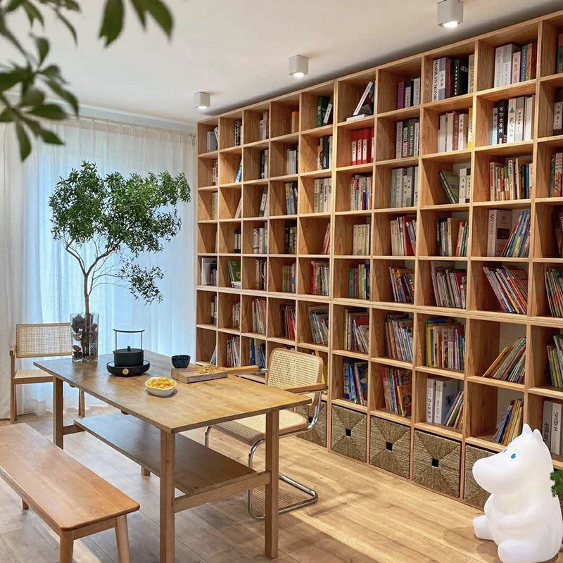 客厅书房一体设计整墙书柜定制客厅满墙书柜定制实木书柜整面墙