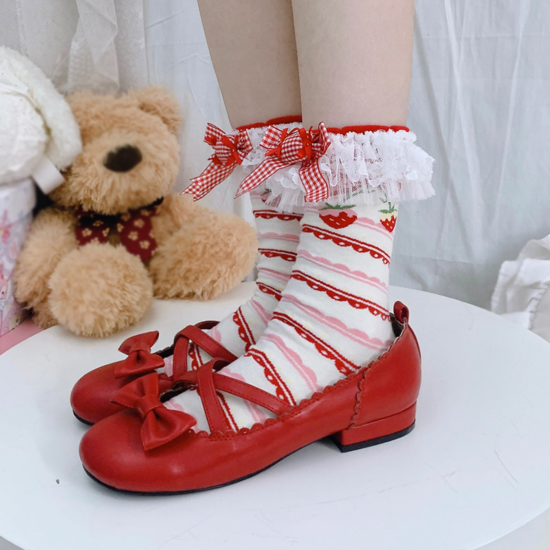 原创新品洛丽塔可爱蕾丝袜子超仙女花边糖果草莓袜子甜美少女棉袜