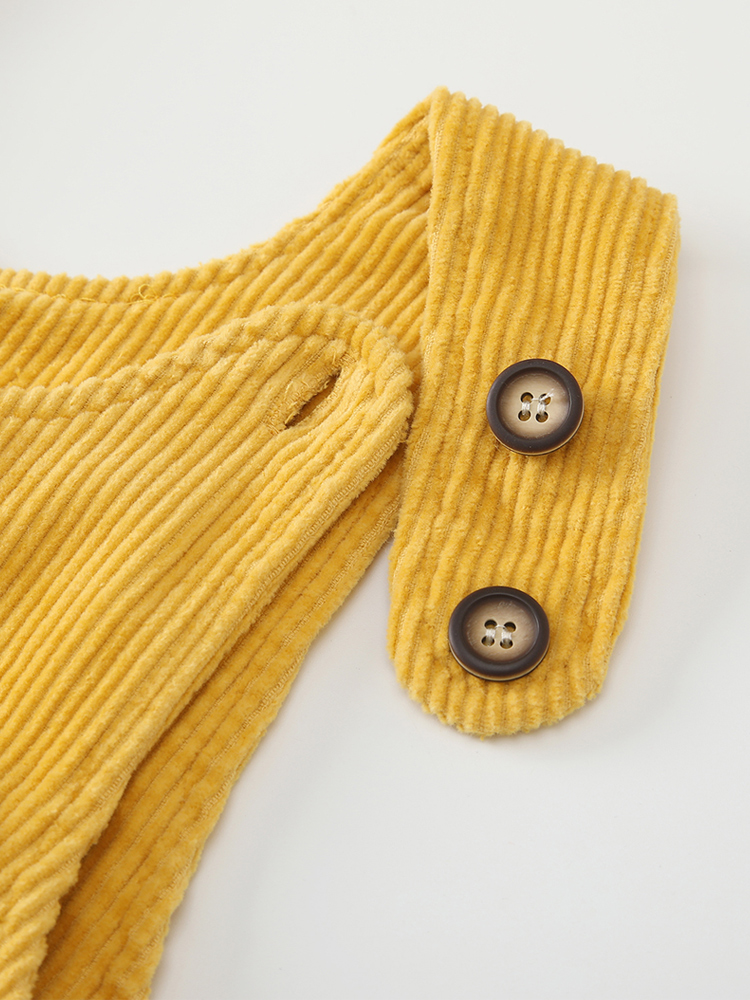 小宝宝加绒背带裤冬季加厚背心式男童女童黄色婴儿灯芯绒连体衣服