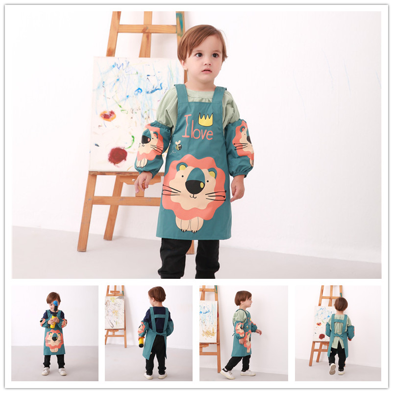 儿童系带防水大围裙带套袖可调节幼儿园宝宝围兜韩版美术画画衣