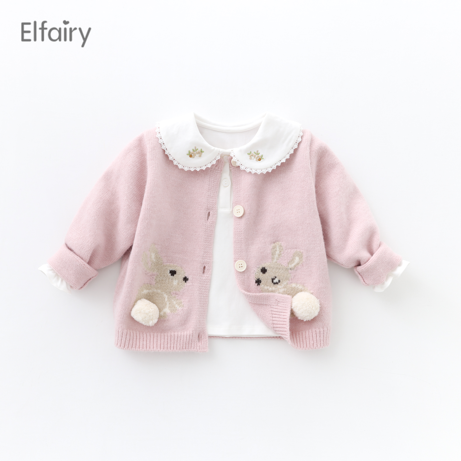 Elfairy女童打底衫宝宝T恤春装婴儿翻领上衣儿童白色衬衣春秋款棉