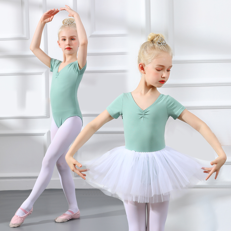 儿童舞蹈服女童夏粉色短袖芭蕾舞裙幼儿中国舞练功服体操跳舞衣服