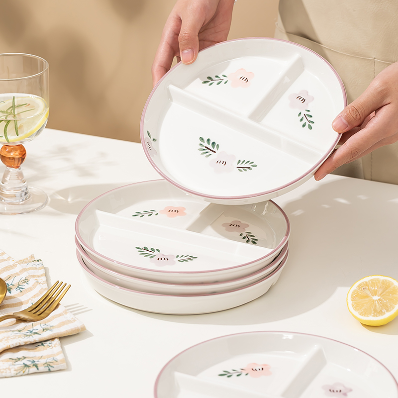 新款日式分格减脂盘子家用儿童陶瓷早餐盘网红创意一人食餐具菜盘