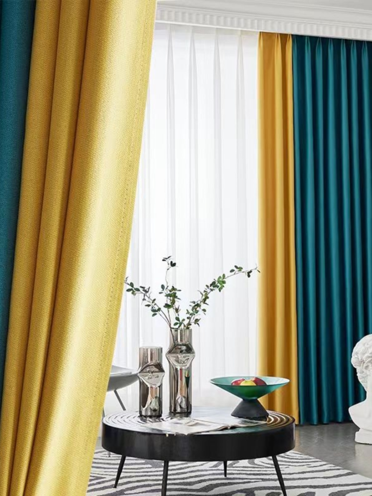 新款窗帘全遮光特厚双面生态麻静音拼色窗帘卧室遮光大气客厅隔热