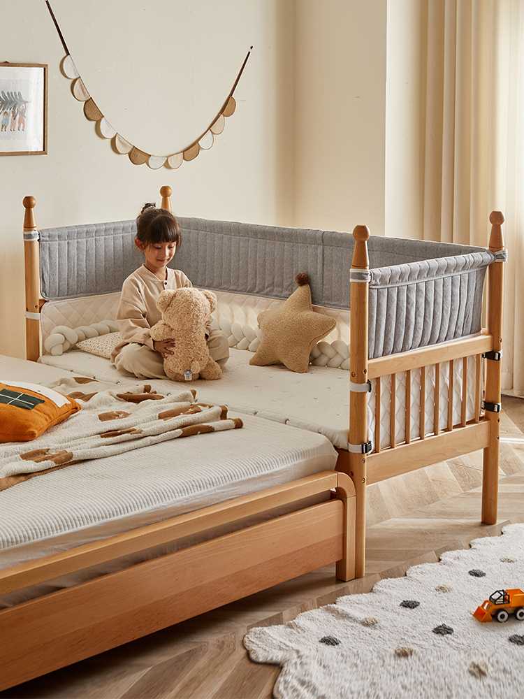 金多喜实木儿童床拼接床婴儿床带护栏小床男女孩边床加宽拼接大床