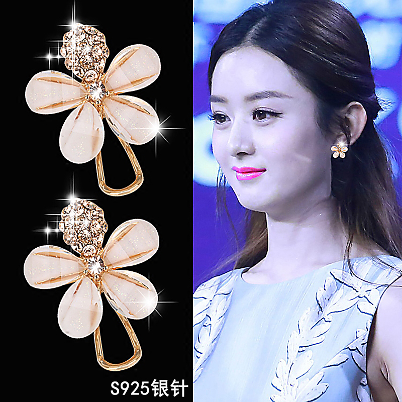 新款纯银韩国时尚气质夸张五叶花瓣花朵百搭樱花大耳钉女耳环耳饰