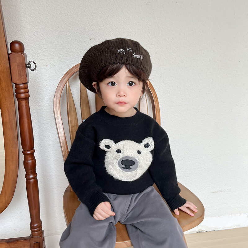 婴儿男童毛衣春秋款新款小童小熊上衣洋气衣服春装男女宝宝针织衫
