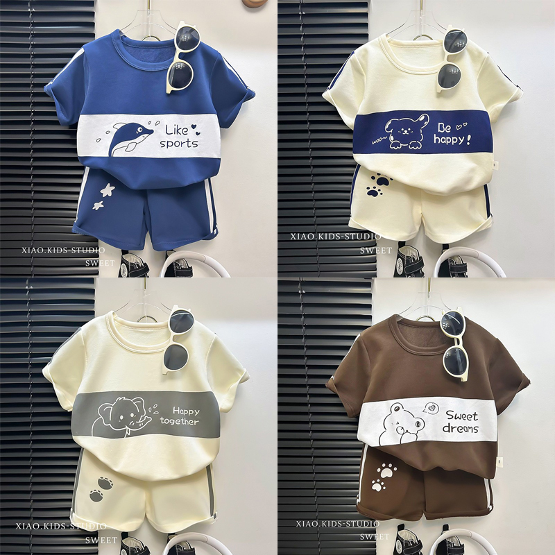 儿童短袖套装1-5岁男童t恤2024新款两件套夏季宝宝婴儿衣服韩版童